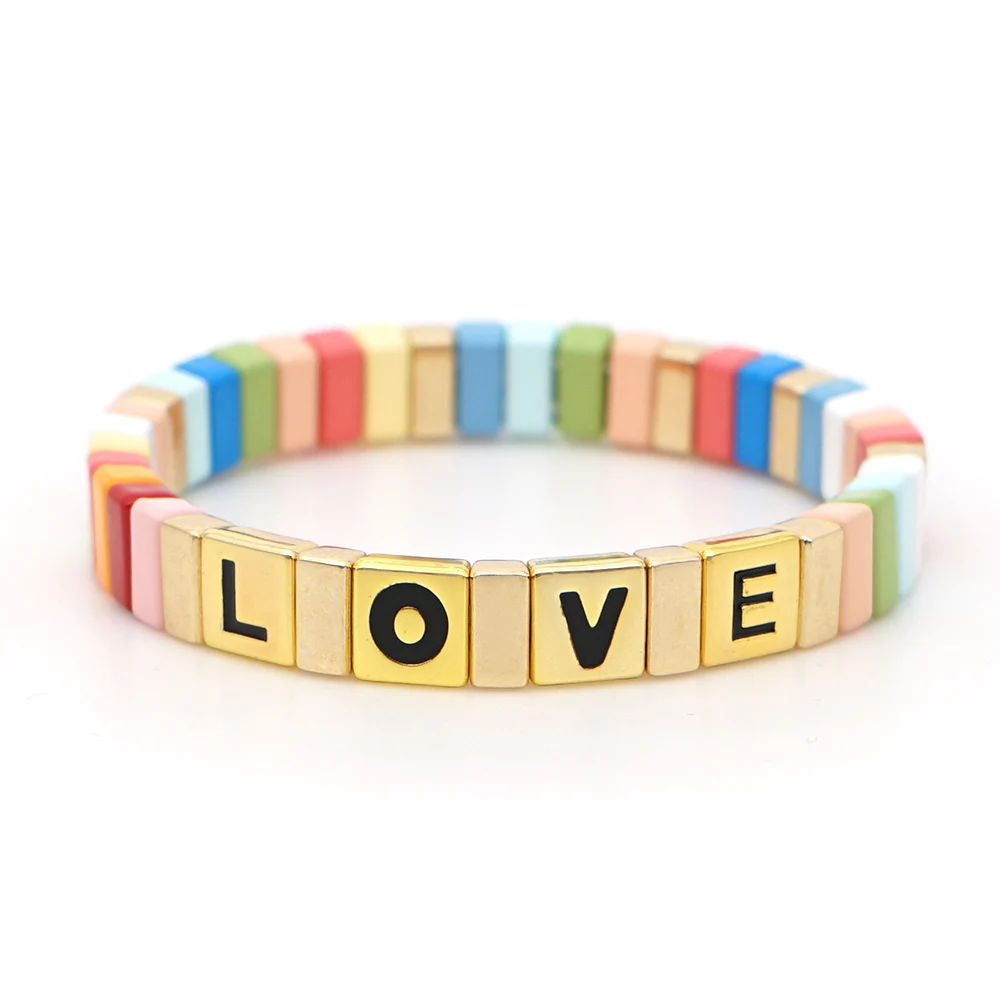 

Shinus 2020 Bracelet For Women Rainbow Enamel Tile Bracelets Summer Bohemian LOVE Letter Bangles Jewelry Friendship Pulseiras