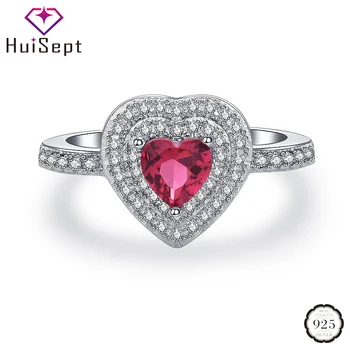 

HuiSept Charm Rings 925 Silver Jewelry Heart-shape Ruby Emerald Sapphire Zircon Gemstone Open Ring Accessories for Women Wedding