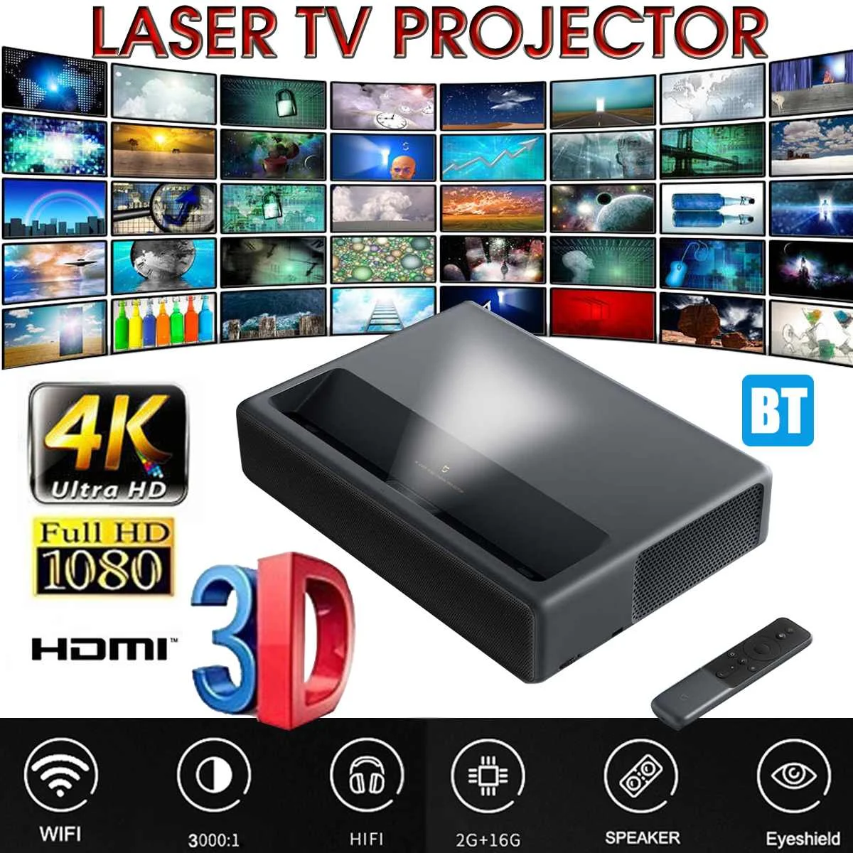 Xiaomi mjgtyds03fm MIUI TV 2 Гб 16 лазерный проектор HDR ТВ 4K bluetooth Wi Fi 3D домашний кинотеатр с