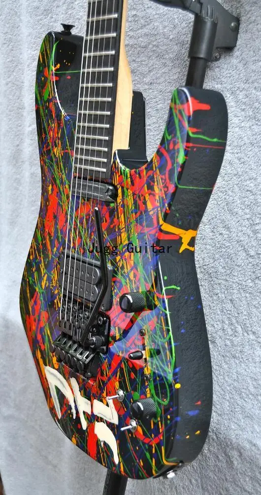Hand Paint PC1 30th Anniversary Phil Collen Splatter Painted Electric Guitar Floyd Rose Tremolo Bridge Black Hardware | Спорт и
