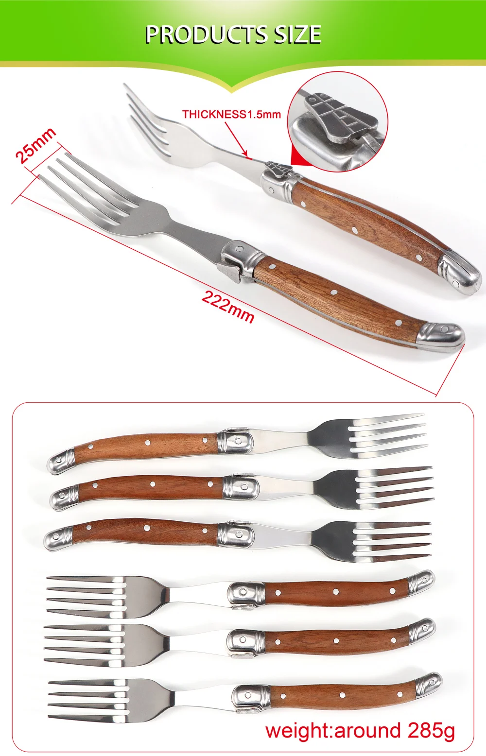 Description Picture 4 of itemJaswehome Laguiole Wood Handle 6pcs Dinner Fork Collection Stainless Steel Dessert Forks Table Forks Serving Flatware Set