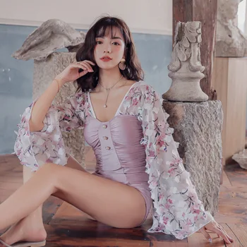 

One Piece Swimsuit Swimwear Women 2019 Beach Womens Bikini One-Piece New Products First Chiffon Long Sleeve Hot Solid Spandex