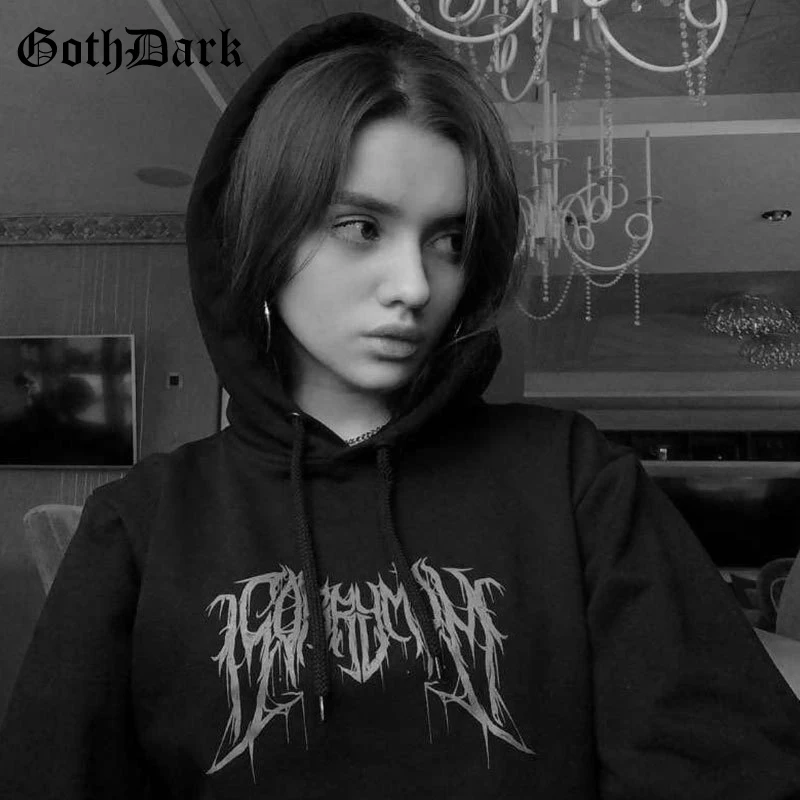 

Goth Aesthetic Harajuku Gothic Hoodies Vintage Autumn Winter 2019 Female Sweatshirts Long Sleeve Print Punk Grunge Cropped Chic