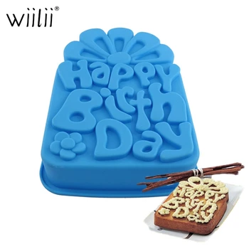 

Happy Birthday Flower Baking Pan Nonstick DIY Bakeware Cake Mold Silicone Baking Mould Loaf Pan for Muffin Cake Bread