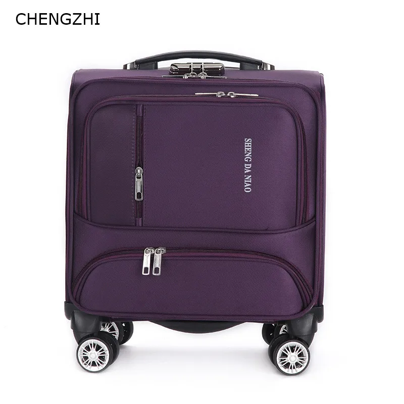 CHENGZHI 18 дюймов Сумка На Колесиках из ткани Оксфорд, чемодан для мужчин, деловой чемодан, Женская дорожная сумка на колесиках, сумка для переноски с паролем - Цвет: purple