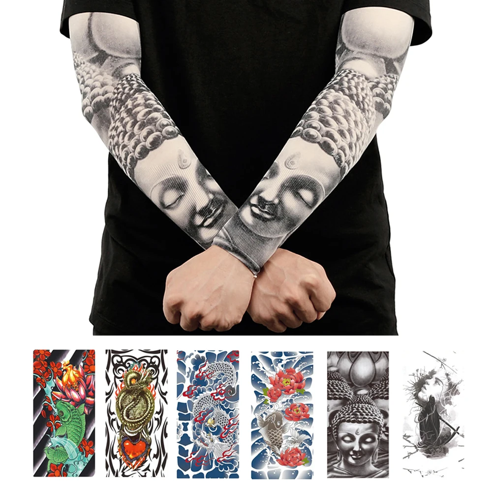 

1Pair Arm Sleeves Anti-slip Cuffs UV Protection Breathable Compression Sun Sleeves Multicolor Tattoo Sleeves Entertainment