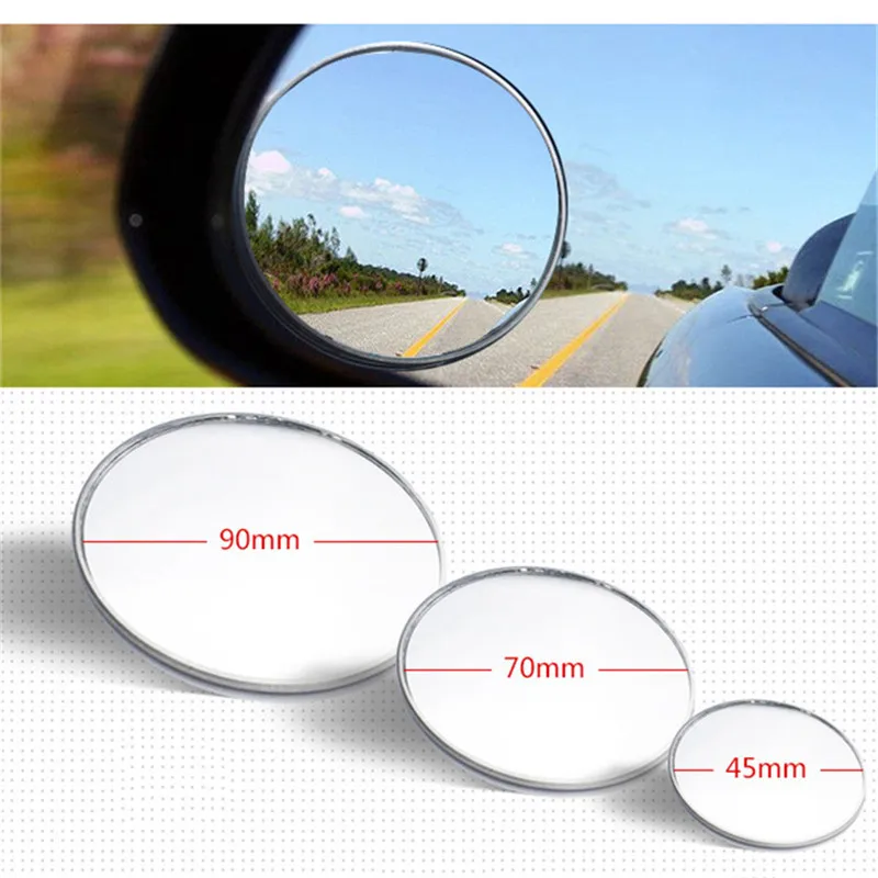 2 Pcs 45mm Adhesive Wide Angle Round Convex Car Blind Spot Mirror Silver Tone
