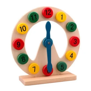 

Moon Clock Building Blocks Wood Children Time Cognitive Toy Color Wooden Preschool Learning Toy with Numbers