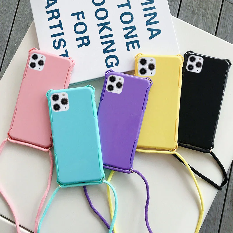 

Moskado Candy Color Strap Phone Case For Iphone 11 Pro Max X XR XS Max 7 8 6 6s Plus Chain Tape Airbag Soft Silicone Back Cover