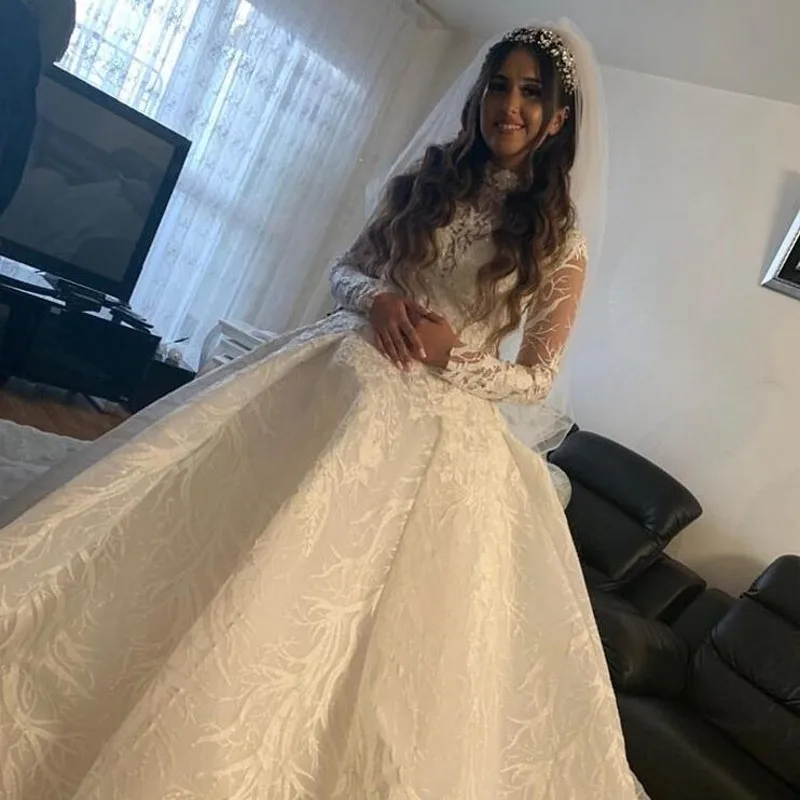 Vestido de noiva casamento, длинный рукав, аппликация, свадебное платье, gelinlik, Дубай, свадебные платья, иллюзия, прозрачная, robe de mariee