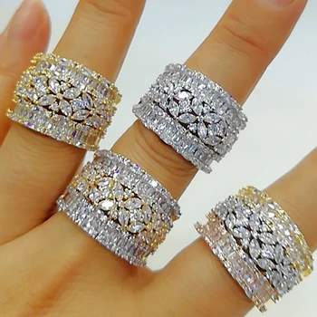 

GODKI Luxury 3 Rows Stackable Wedding Rings for Women Bridal Engagement Wedding Jewelry Cubic Zirconia CZ Accessories Rings