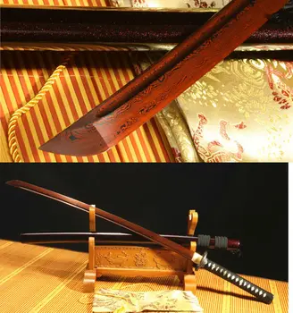

DAMASCUS FOLDED STEEL RED BLADE DRAGON TSUBA JAPANESE SAMURAI KATANA SHARP