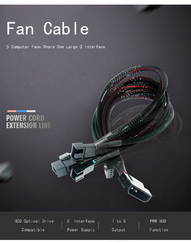 30cm Fan Cable Fan Splitter Molex to 5 Way 3Pin 4Pin PWM Fan Adapter for HDD Optical Drive Computer Case Mining Cooling Fans NEW