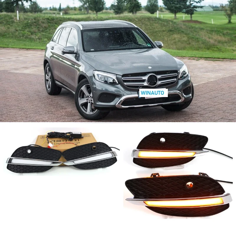 2 шт. для Mercedes Benz GLC X205 2015 2016 LED DRL дневные ходовые огни дневной свет желтый