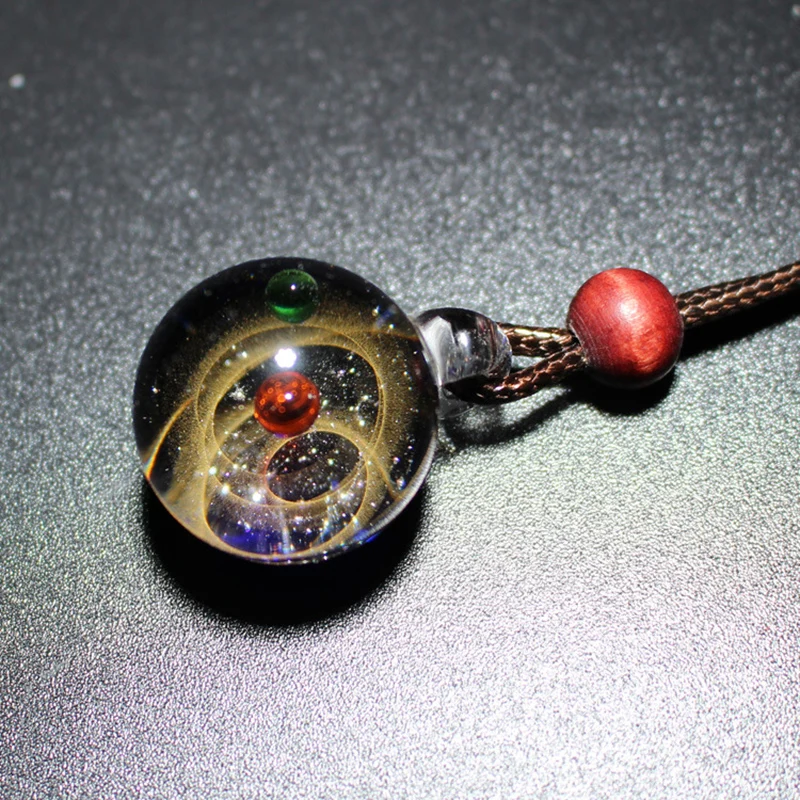 Solar System Design Necklace Universe Galaxy Nebula Space Cosmos Rope Chain Glass Bead Planets Pendant Necklace for lover Gift