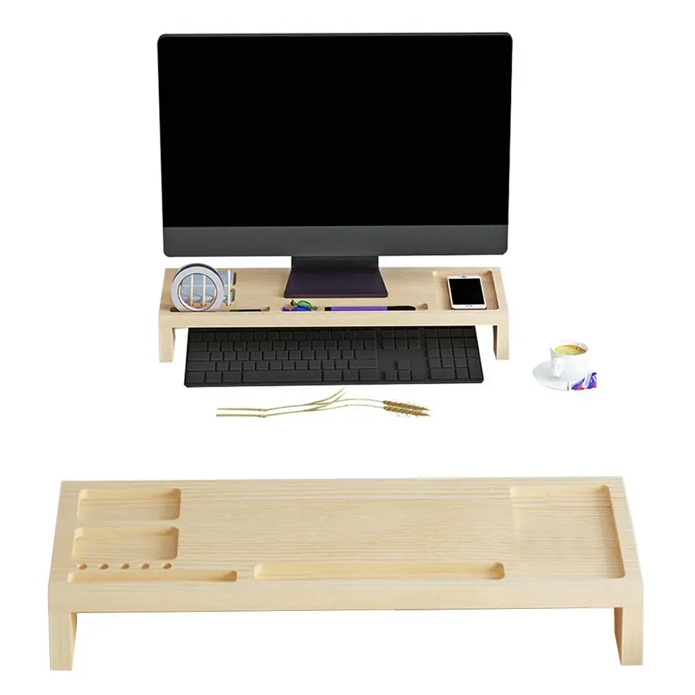 

Computer Monitor Wooden Stand Base Riser Office Desktop Storage Rack Organizer