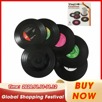 

2/4/6* Retro Vinyl Coasters Drinks Table Cup Mat Home Decor CD Record Spinning Mats Table Decoration Kitchen Tools
