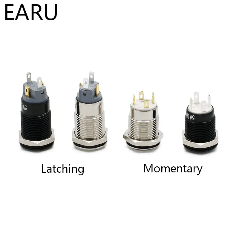 12mm 12V Latching Push Button Black Metal LED Powers Momentary Switch WaterpFHFS