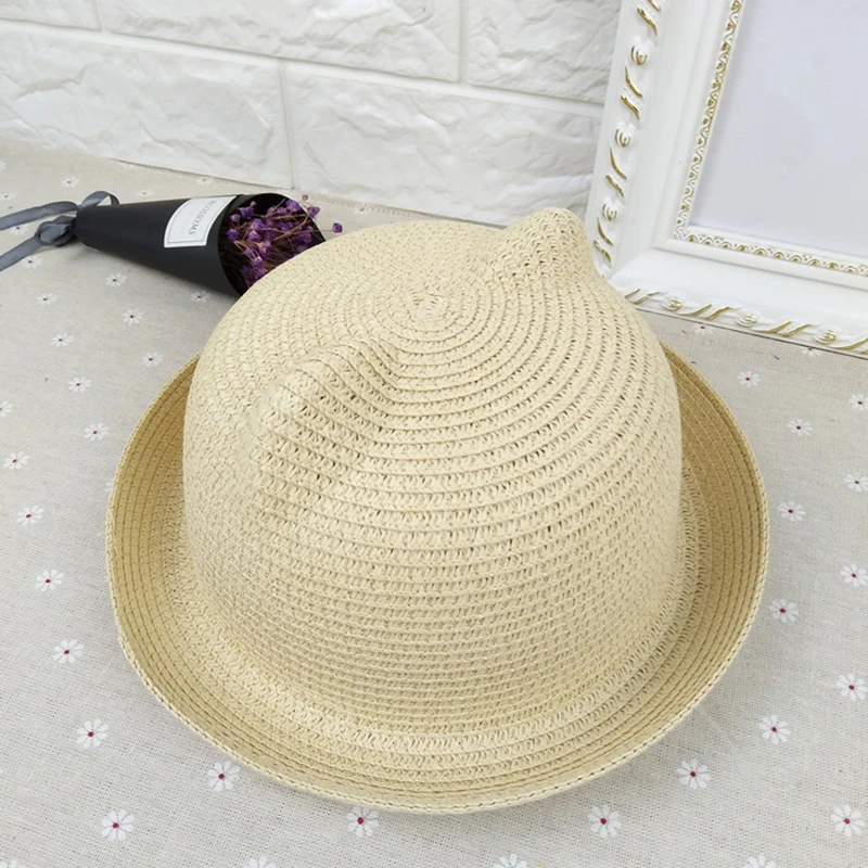 Children Straw Hat 7-color summer sandal outing travel men and women baby cat ear sun gorro beach hat women sun hat
