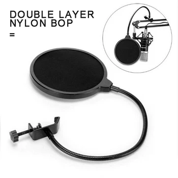 

Microphone Windscreen Filter Mask Blowout Shield Dual Layer Recording Studio Clamp Microphone Windscreen Accessories