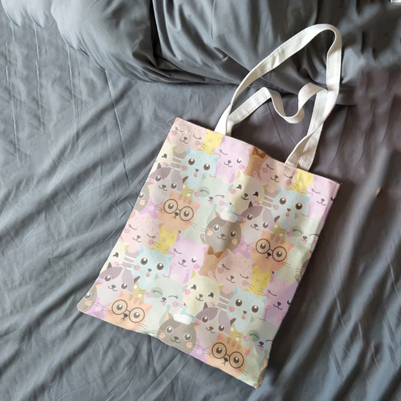 New Fashion Ladies Canvas Shoulder Bag Cute Animal Pink Sweet Girl Handbag Casual Harajuku Light Storage Bag Funny Shopping Bag