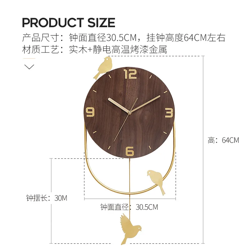 Часы-качели для птиц, настенные маятниковые часы для гостиной, металлические деревянные 3d художественные большие часы, настенные часы, домашний бесшумный Reloj De Pared, подарок FZ086 - Цвет: B