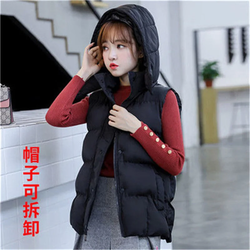 2021 New Down Cotton Coat Vest Women Autumn Winter Short Waistcoat Stand-Up Collar Jacket Sleeveless White Vest Female