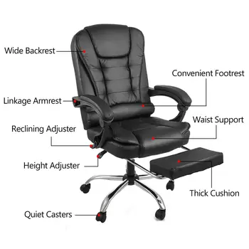 

Office Chair Desk Task Computer Chair Removable High Back Leather Executive W/ Footrest