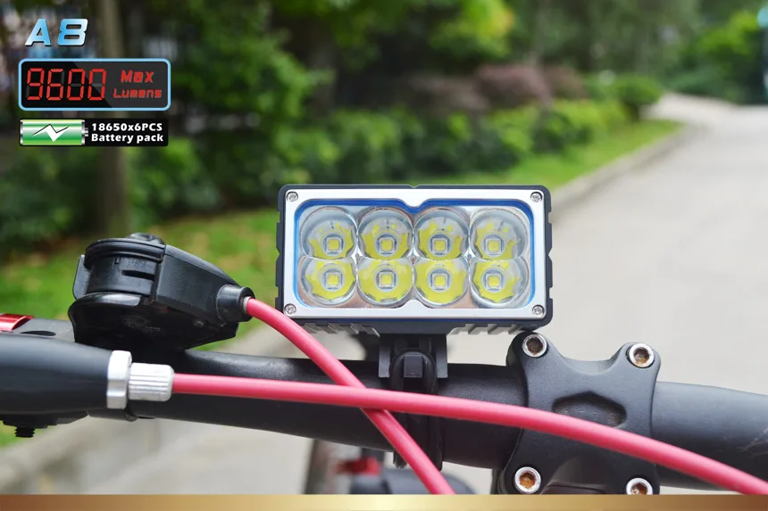 

8 X XM-L2 LED A8 Bicycle Bike Light 9600LM LED 3 Mode headLamp with 10000mAh Waterproof Battery Pack and charger