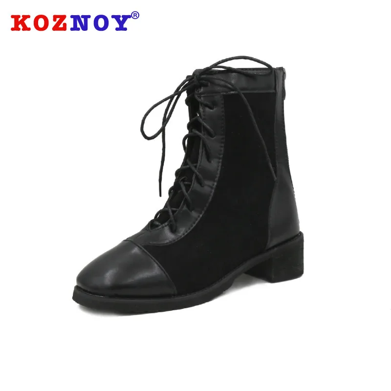

Koznoy Boots Women Autumn Fashion Flat Bottom Dropshipping Solid Round Toe Med Heel Metal Decoration Leisure Women Ankle Boots