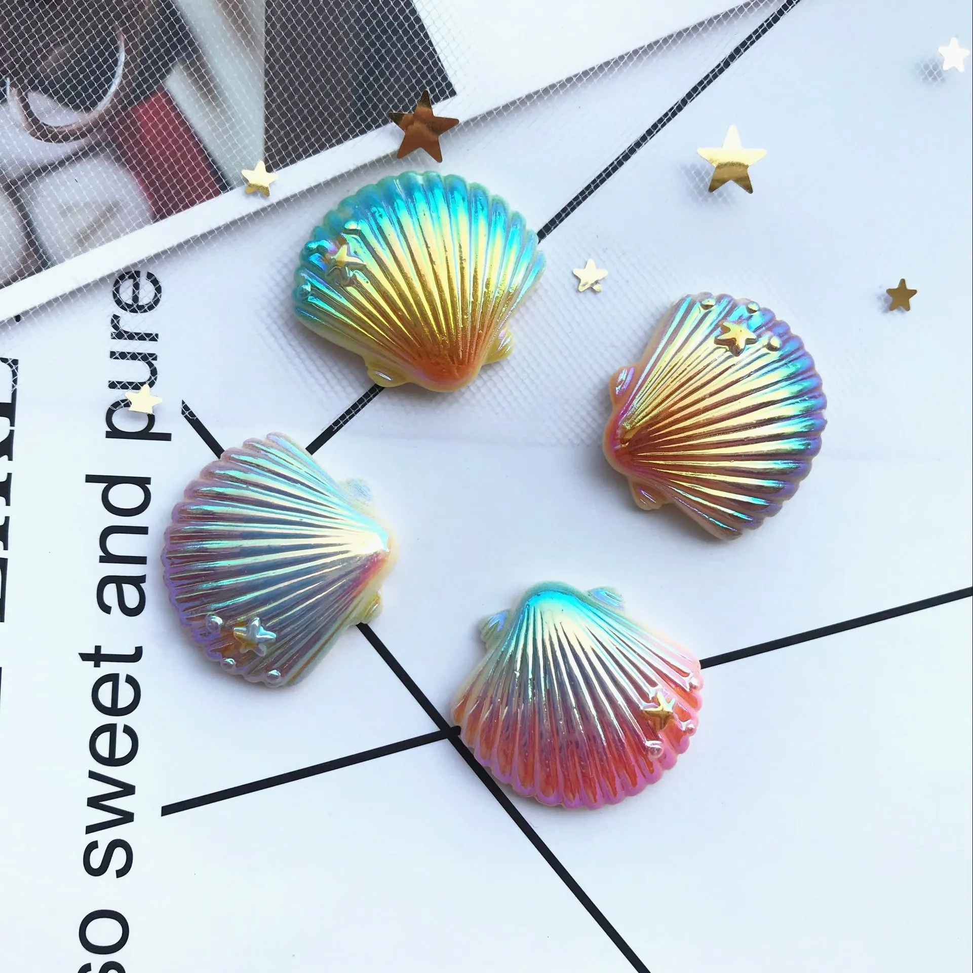 

10pcs Fashion shells resin flat back convex circle children's headwear diy stationery decoration charms production