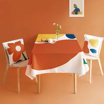 

Flower Rectsangle Tablecloth Abstract Block Tea Table Cover Picnic Cloth Background Cloth Red Table Decor Waterproof Oilproof