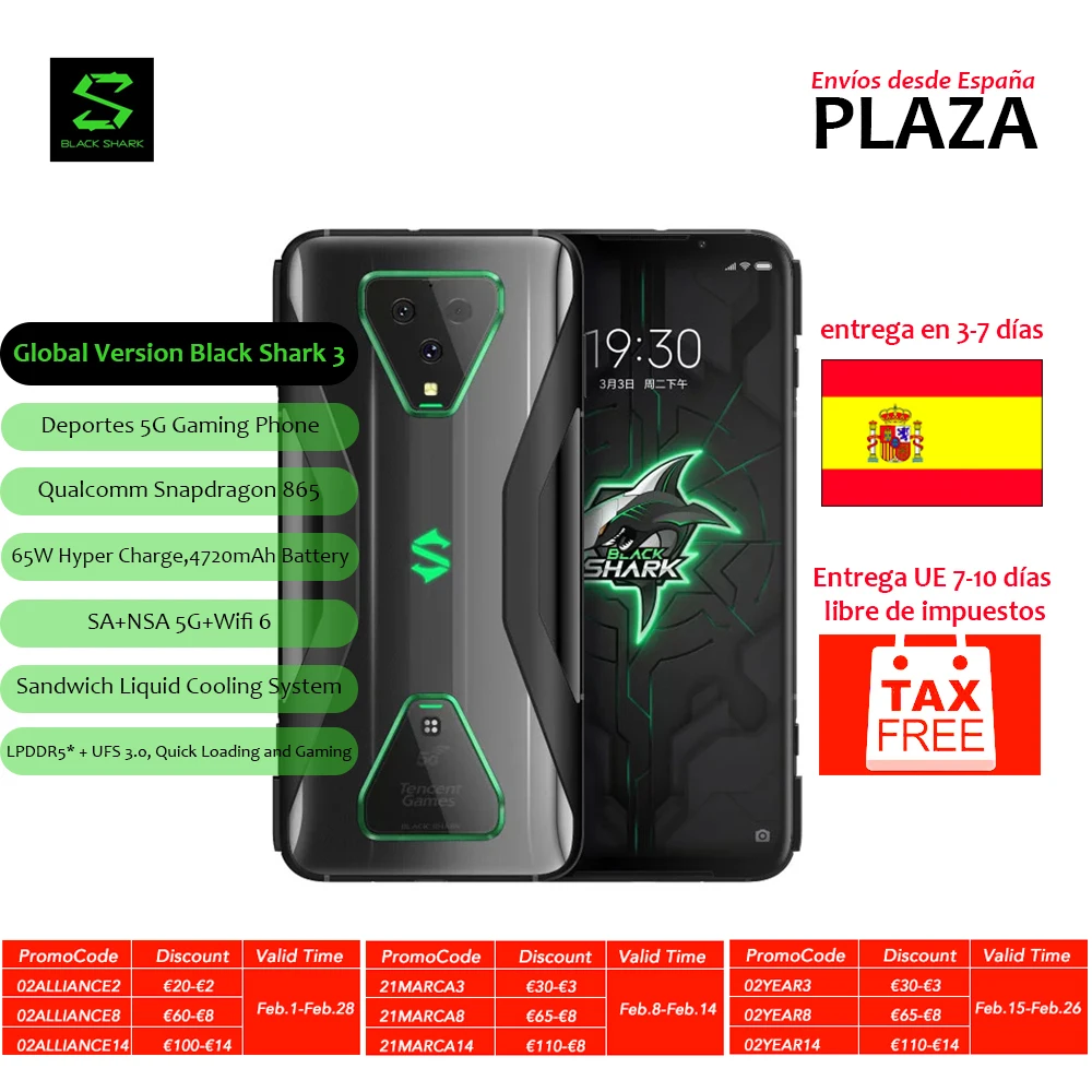 Global Version Black Shark 3 Gaming Smartphone Snapdragon 865 Android 10 65W Hyper Charger Wifi6 5G E-Sport Moble Phone