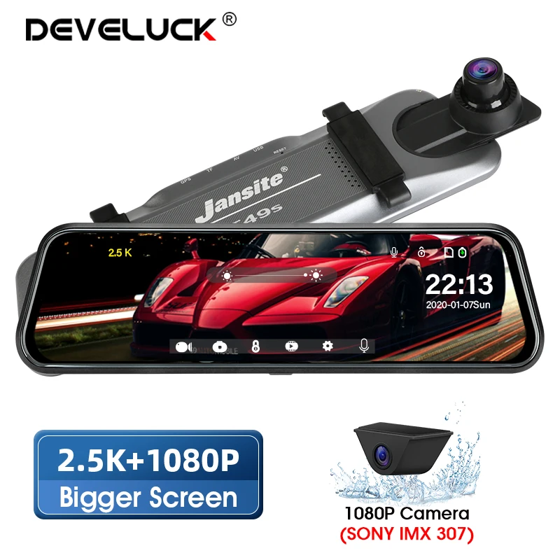 

10" Car DVR Touch Screen stream media camera 2.5K Auto Camera Registrar Video Recorder Rearview mirror with 1080p rear cameras