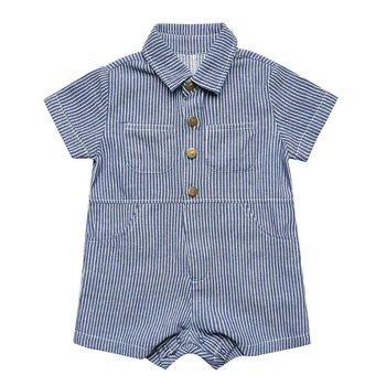 

Summer Infant Rompers Baby Boys Short Sleeve Cute Stripe Denim Jumpsuit Casual Rompers Kids Bodysuit Outfits HOT