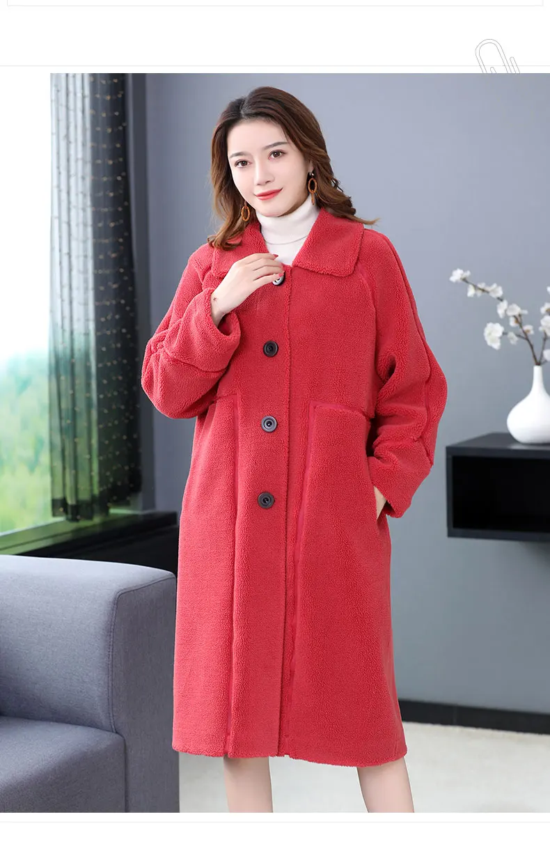 Зимнее женское пальто из искусственного меха, имитация овечьей шерсти, плюшевое уютное пальто, женское однобортное пальто до колена, толстая флисовая одежда