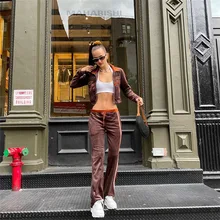 

Fashion Velvet Tracksuit 2 Piece Set Streetwear Letter Print Slilm Fit Short Coat Sweatshirt & Autumn Warm Straight Sweatpants