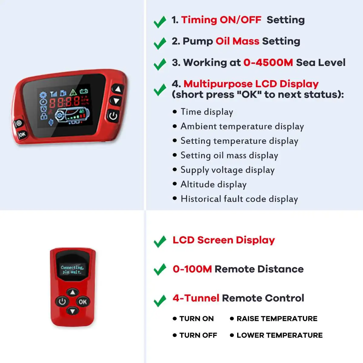 Для 5kw/8kw автомобильного обогревателя 12/24V воздушный дизельный Обогреватель стояночный отопитель ЖК-дисплей термостат Дисплей выключатель и пульт дистанционного управления автомобильные аксессуары