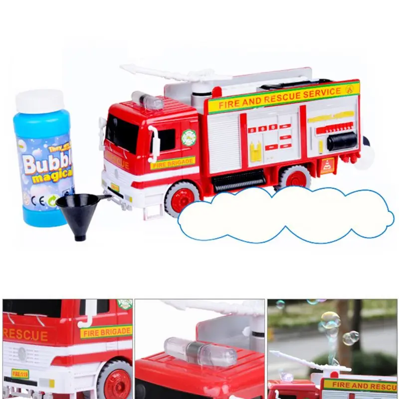 

Fire Engine Truck Toy Bubble Machine Lights & Sounds Electric Firefighting Car