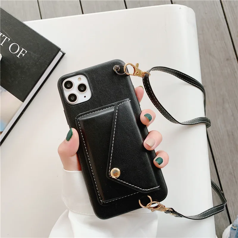 Модный Роскошный кожаный чехол для телефона для iphone 11 Pro Max X XR XS Max 6s 7 8 plus, задний Чехол с отделением для монет, кошелек хранилище, посылка для карт - Цвет: Black
