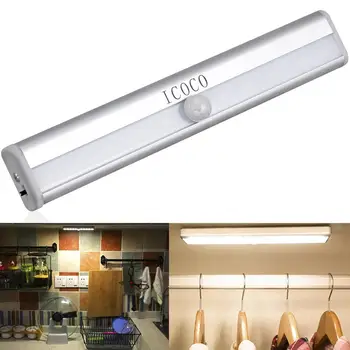 

Rechargeable Closet LED Night Light Motion Sensing Portable 10-LED Light Bar with Magnetic Strip Easy Installation