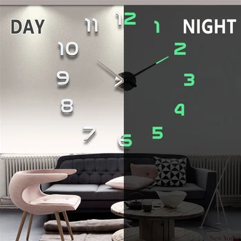 

2020 New Wall Clocks 3D DIY Clock Acrylic Mirror Stickers Home Decoration Living Room Quartz Needle Self Adhesive Hanging Watch
