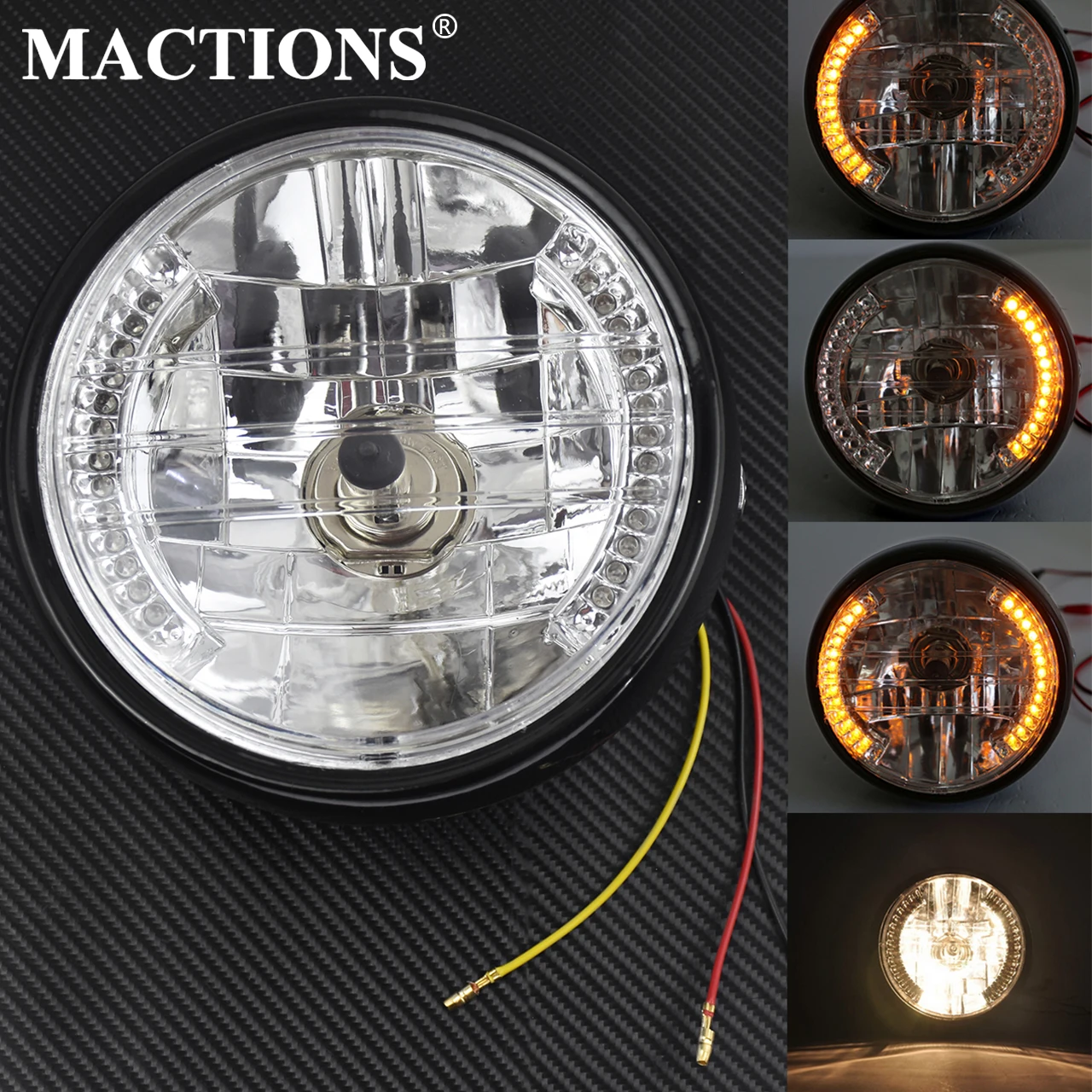 

Amber LED Round 7" Motorcycle Headlight Turn Signal Light w/ Mount Bracket For Harley Chopper Cafe Racer Bobber Universal Model
