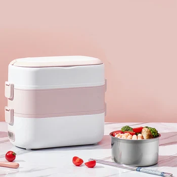 

220V Electric Lunch Box Stainless Steel Portable Heating Food Warmer Container 2-4 Liner Meal Steamer Rice Cooker Dinnerware Set