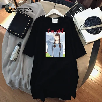 

2020 Women Summer Dress Cute Girls Print Loose Casual Female Streetwear Black Plus Size 4XL Short Sleeeve Mini Party Dresses