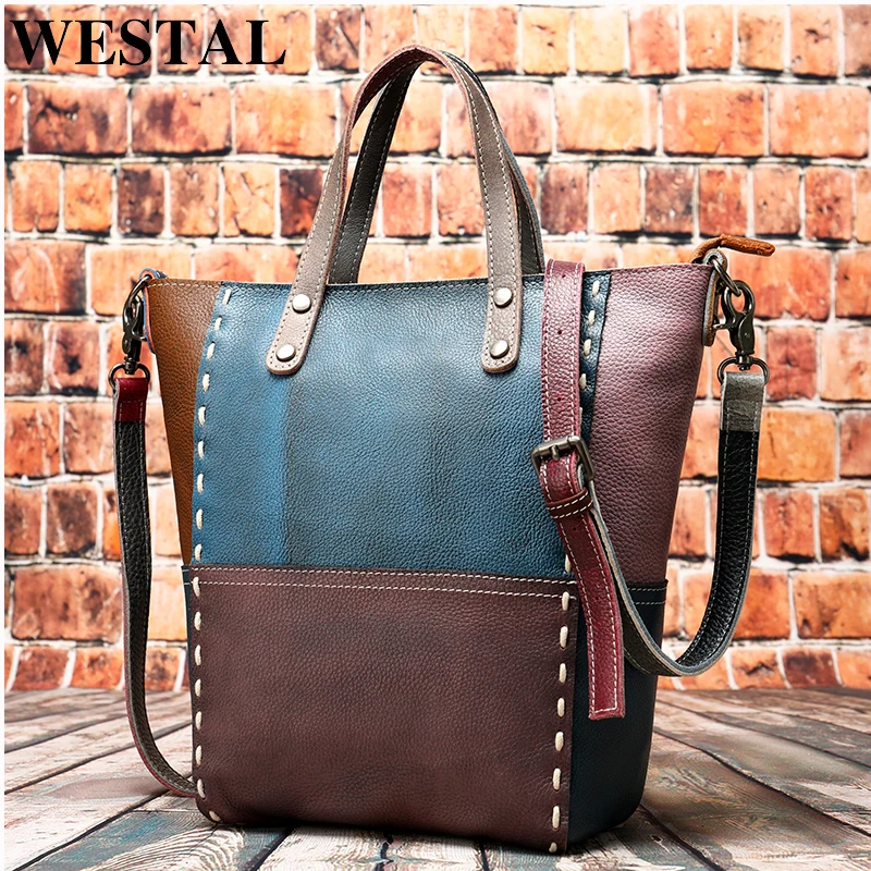Женская сумка WESTAL из натуральной кожи дамские сумочки в стиле пэчворк большие