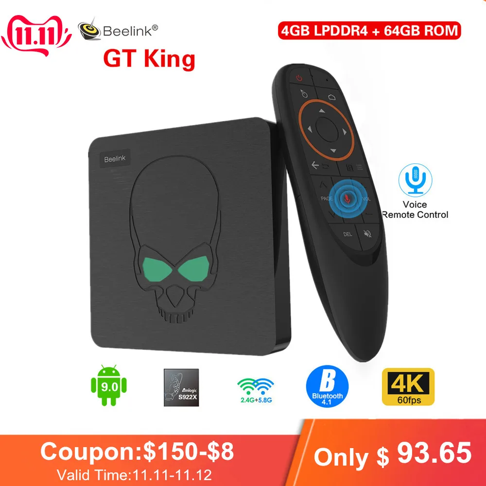 Preise Beelink GT König Smart TV Box Amlogic S922X Android 9.0 4GB LPDDR4 64GB ROM Unterstützung 2,4G Stimme fernbedienung 4K