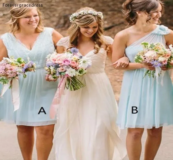 Western Country Garden Beach Summer Short Bridesmaid Dresses Mixed Style Backless Chiffon Maid of Honor Gowns Short Party Dresses Plus Size  79 (2)