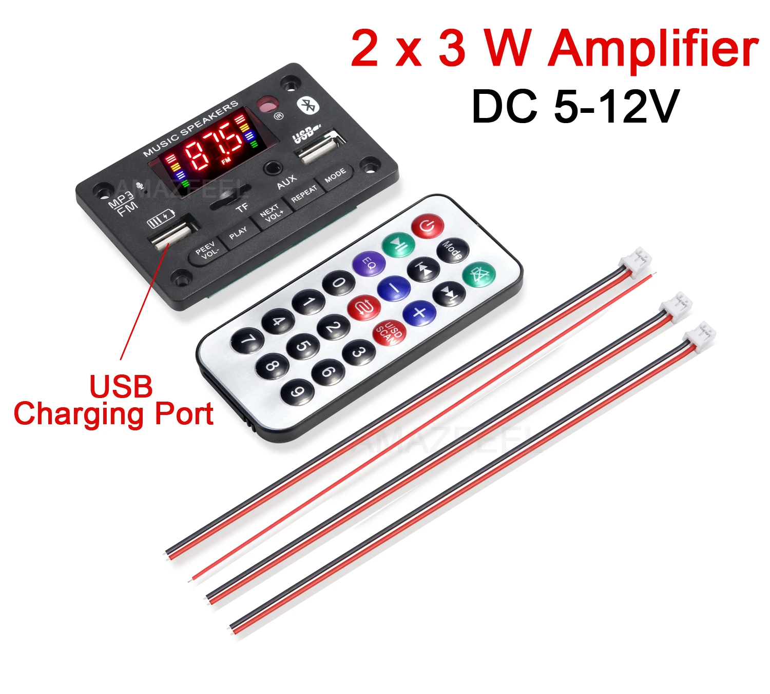 2*3W Amplifier Wireless MP3 WAV Decoder Decoding Board Module 12v Car USB MP3 Player WAV TF Card Slot / USB / FM Radio Module