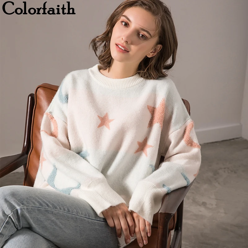 Женский трикотажный пуловер Colorfaith повседневный свободный свитер в Корейском